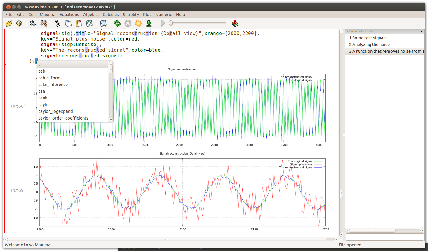 Screenshot of wxMaxima running on Linux